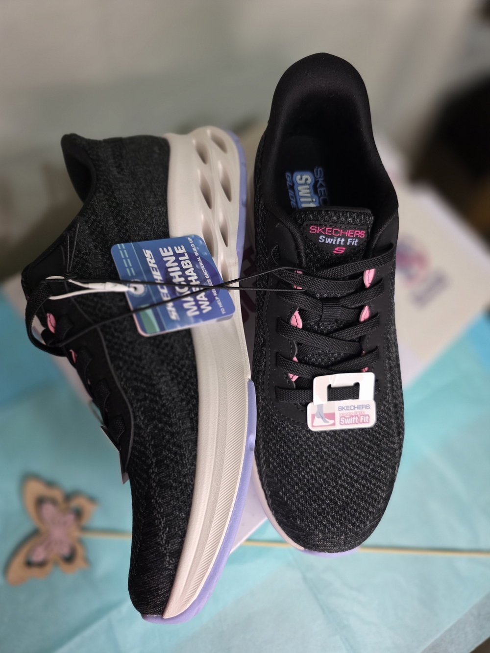 Skechers Swift Fit Black with Pink Accents Sneakers